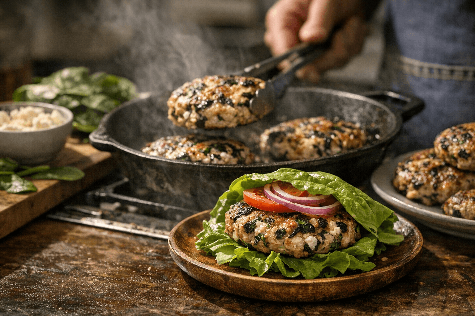 Keto Spinach Feta Turkey Burgers Make Lean Patties Juicy and Flavorful
