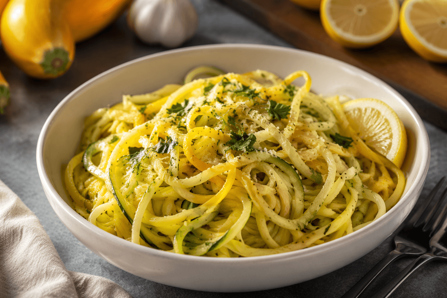 Lemon-garlic squash noodles offer a keto pasta fix with 4 net carbs